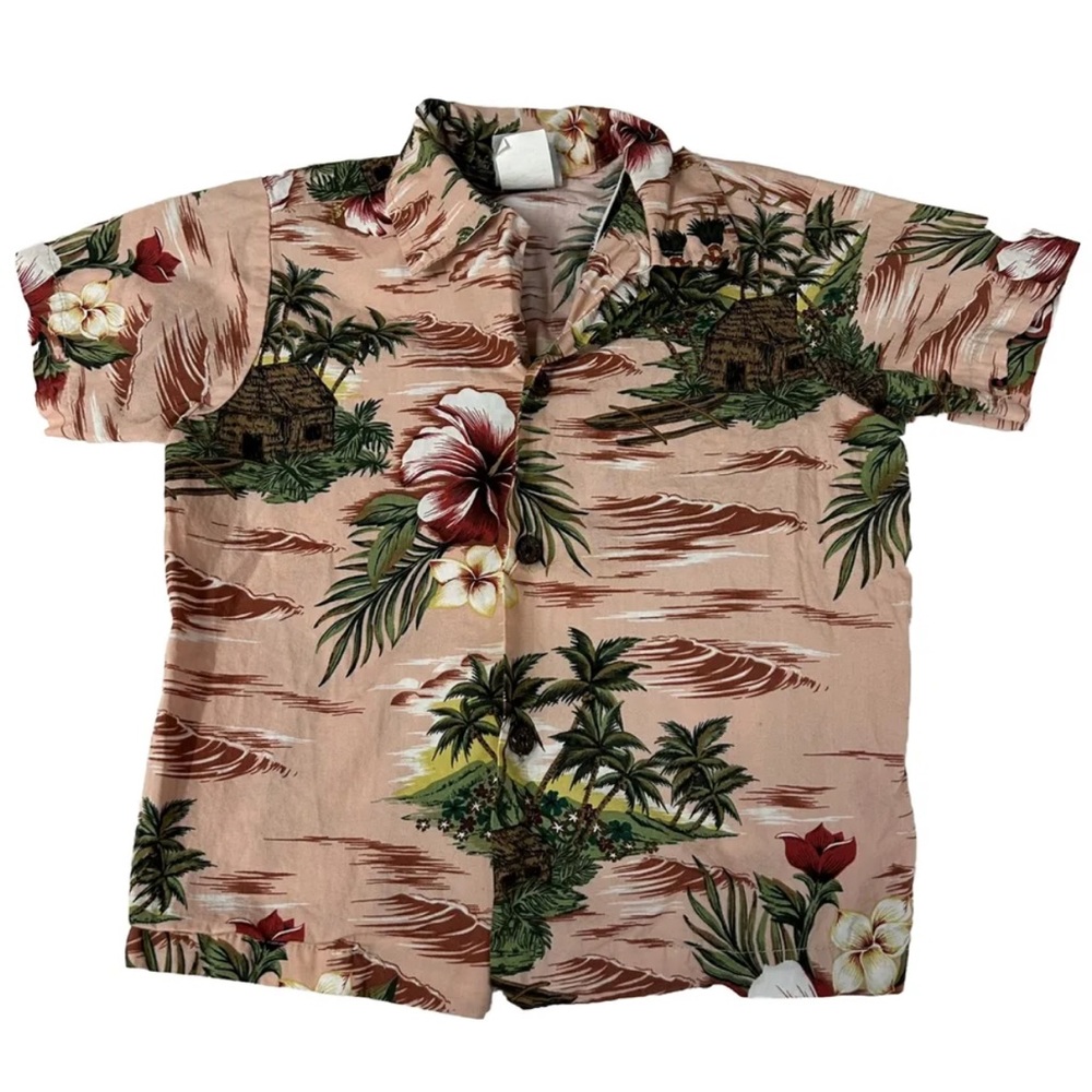 Nui Nalu Kids Unisex Size 4 Hawaiian Shirt Button Down Pink Green  #1919